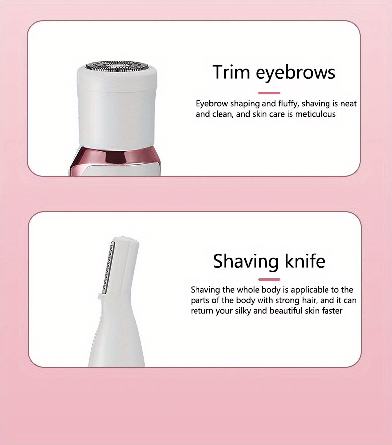 4in1 Women's Electric Hair Remover Multifunctional Women's Electric Shaver Trimmer Set Bikini Line Trimmer for Women USB Rechargeable for Eyebrows, Nose, Face Legs Hair Removal Portable Gentle Perfect Gift for Women