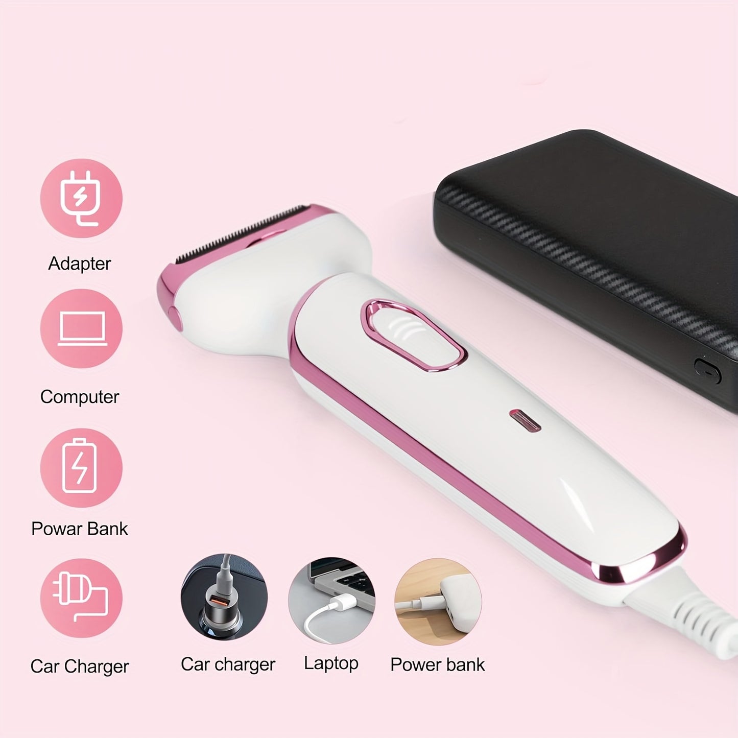 4in1 Women's Electric Hair Remover Multifunctional Women's Electric Shaver Trimmer Set Bikini Line Trimmer for Women USB Rechargeable for Eyebrows, Nose, Face Legs Hair Removal Portable Gentle Perfect Gift for Women