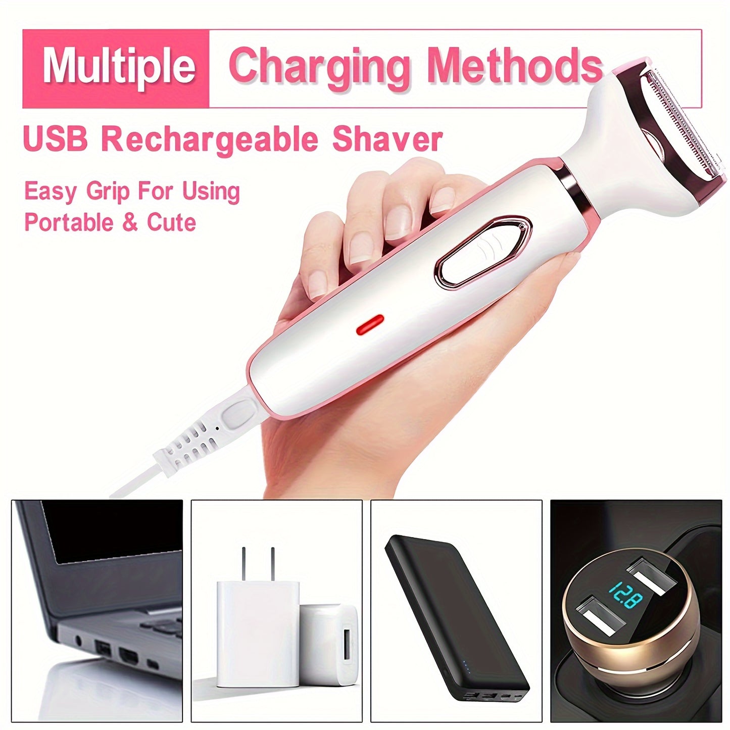 4in1 Women's Electric Hair Remover Multifunctional Women's Electric Shaver Trimmer Set Bikini Line Trimmer for Women USB Rechargeable for Eyebrows, Nose, Face Legs Hair Removal Portable Gentle Perfect Gift for Women