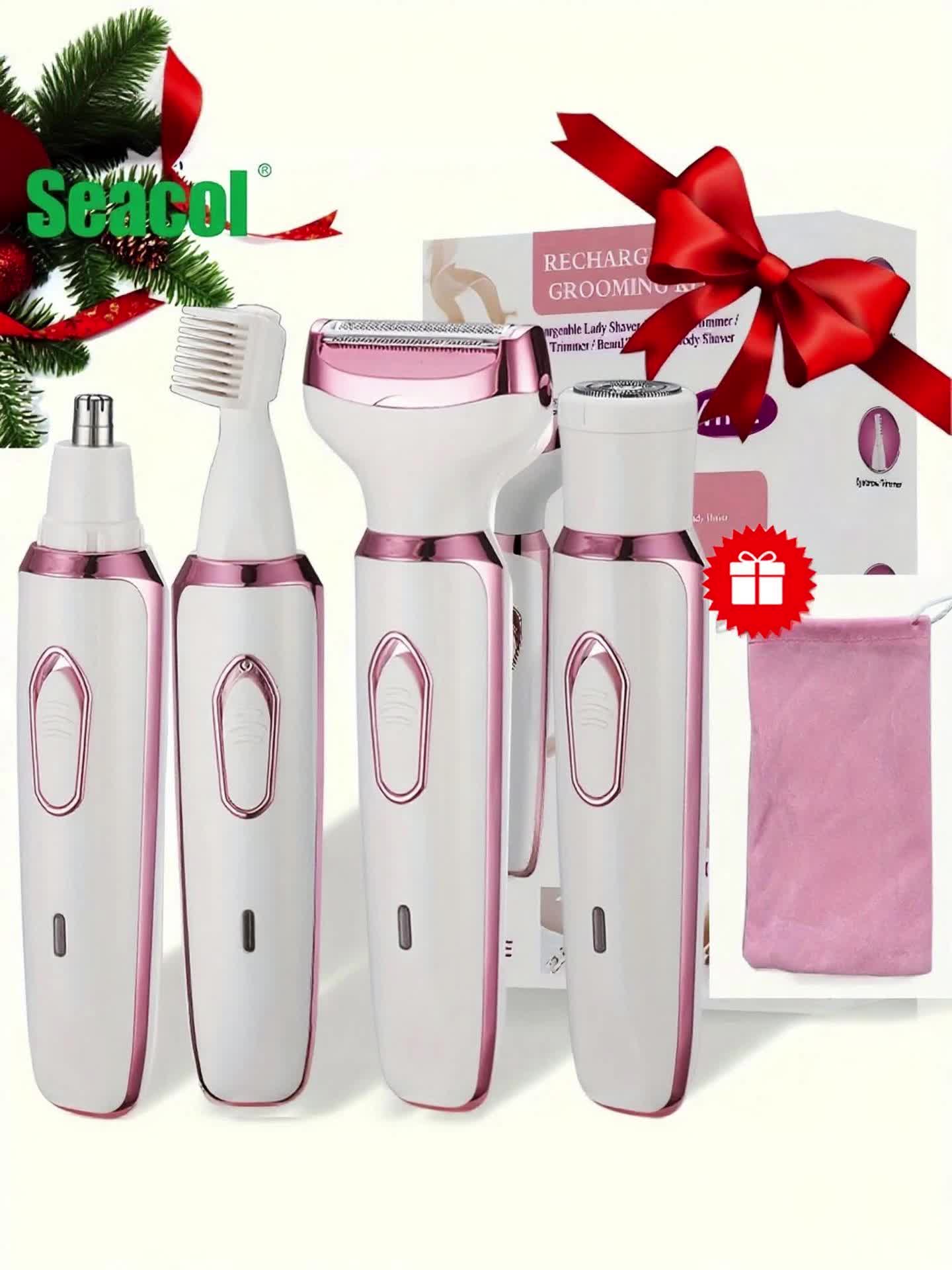 4in1 Women's Electric Hair Remover Multifunctional Women's Electric Shaver Trimmer Set Bikini Line Trimmer for Women USB Rechargeable for Eyebrows, Nose, Face Legs Hair Removal Portable Gentle Perfect Gift for Women